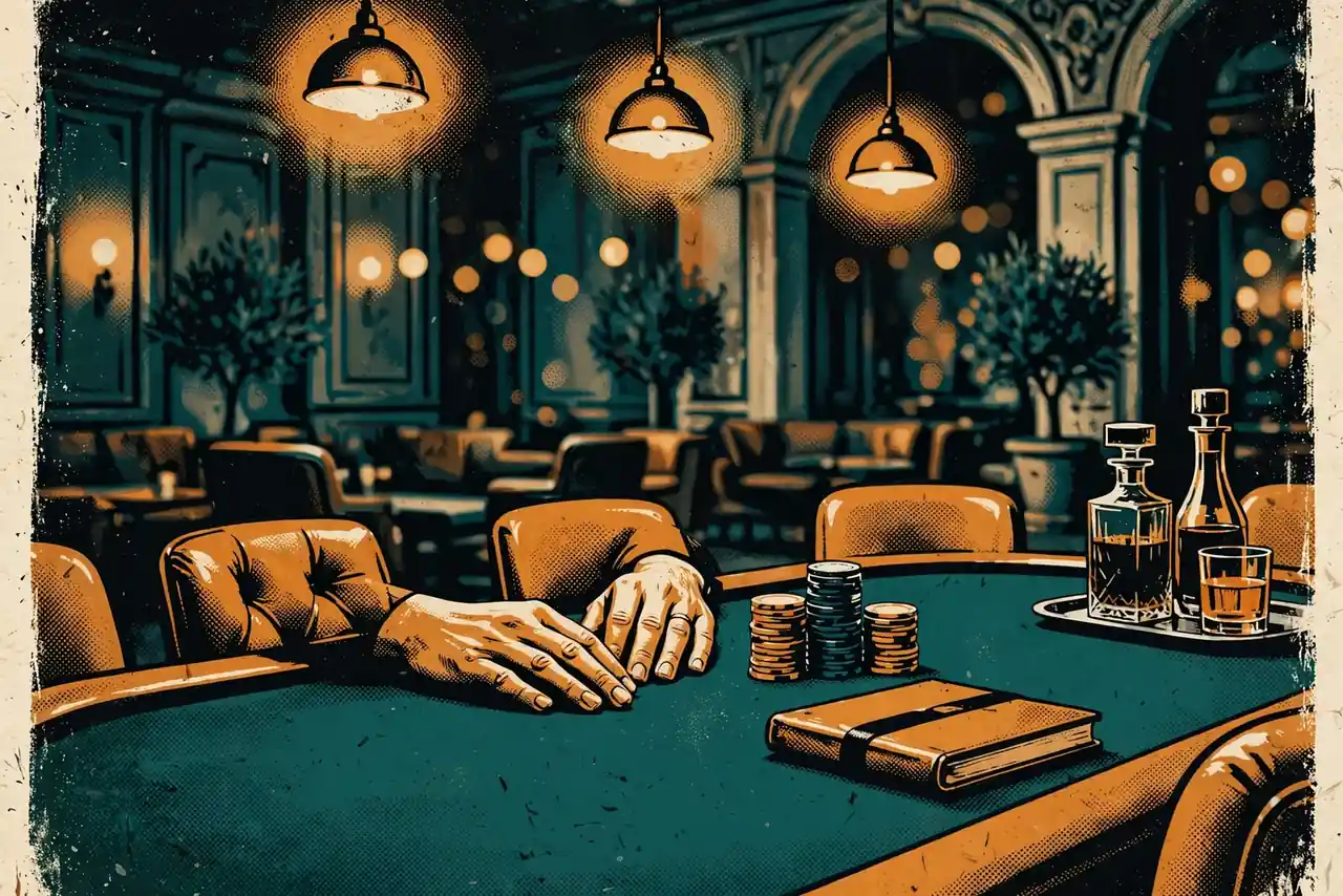 Sala da casinò italiana con tavolo roulette, fiches e luci soffuse.