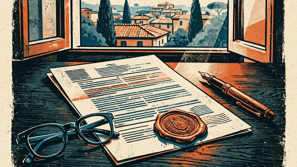 Documento legale ufficiale con sigillo su scrivania di uno studio italiano